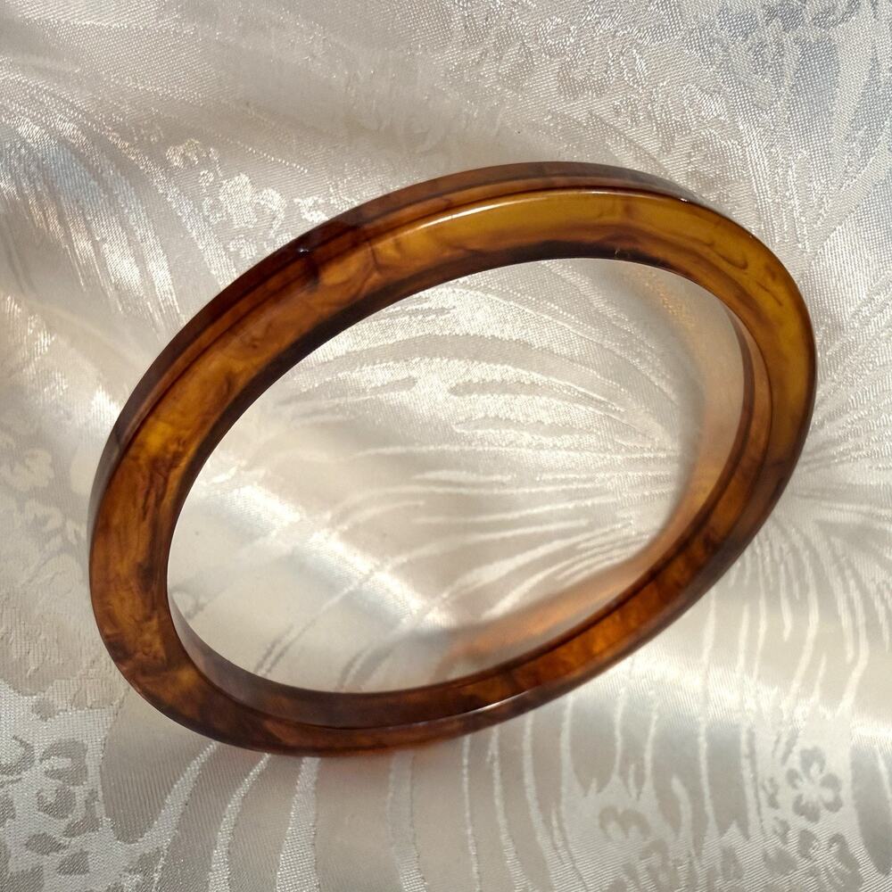 VTG Bakelite Bangle Spacer Bracelet Brown Apple Juice Root Beer Swirl Marbled